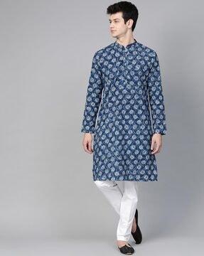 floral kurta with mandarin collar