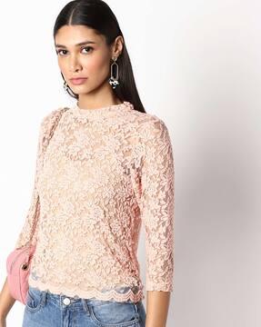 floral lace high-neck top