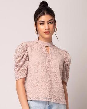 floral lace high-neck top