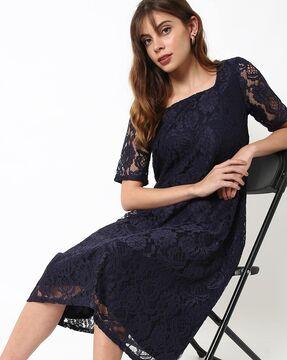 floral lace midi a-line dress