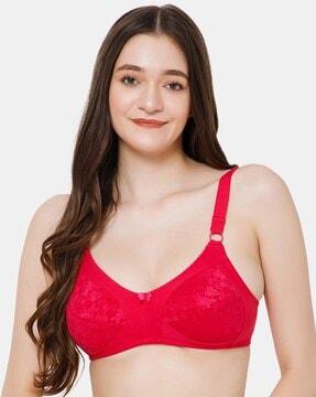 floral lace non-wired non-padded cotton bra