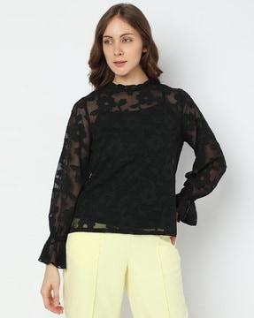 floral lace round-neck top