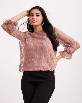 floral lace round-neck top