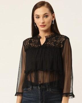 floral lace sheer-through top