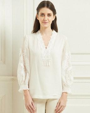 floral lace top with bishop sleeves