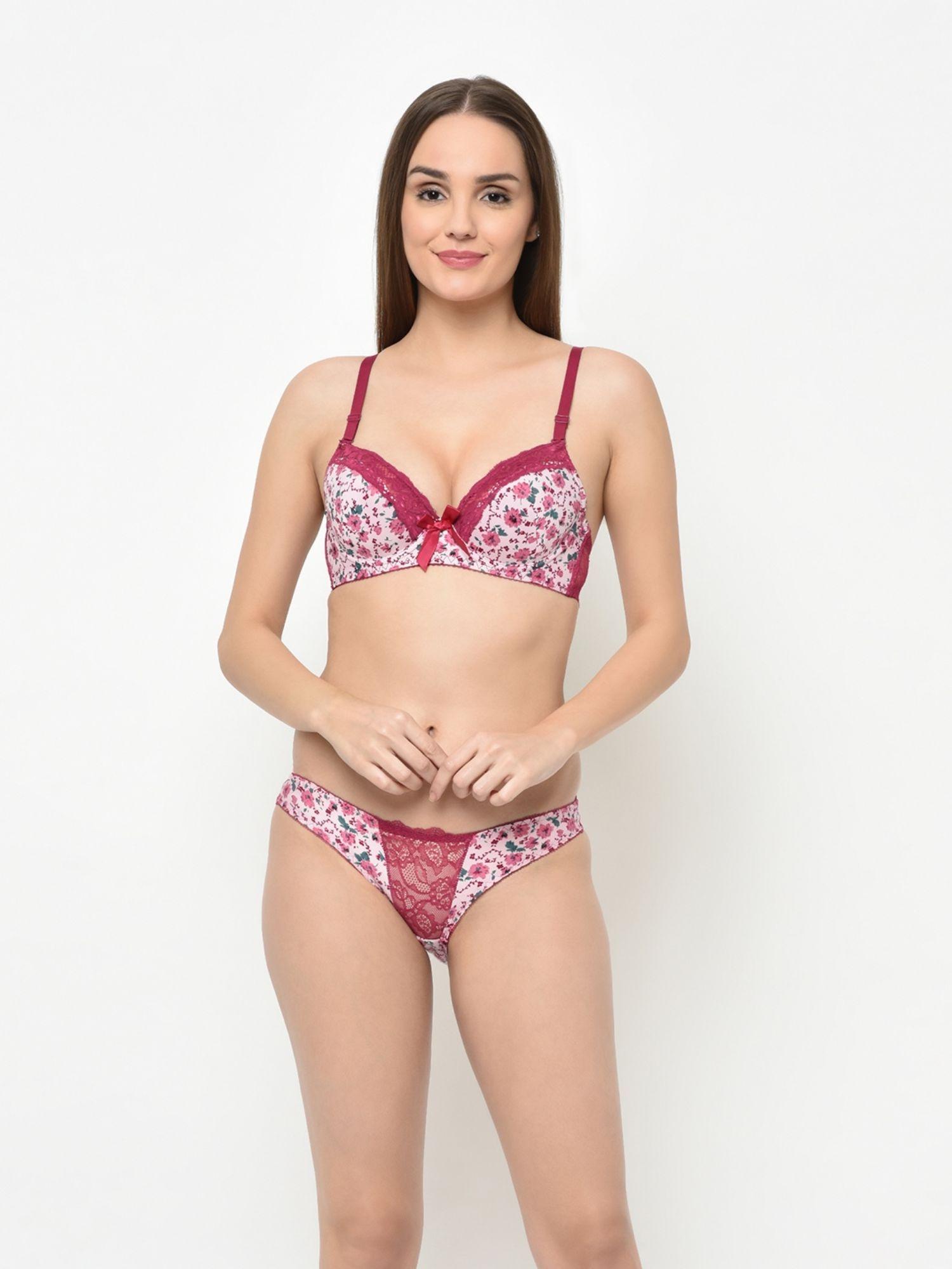 floral lacy lingerie set - red