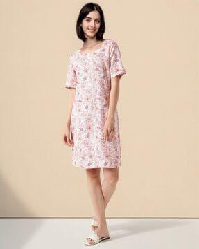 floral linen mix shift dress