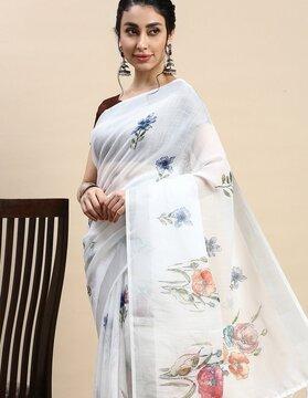 floral linen saree with blouse piece