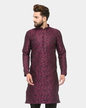 floral long kurta with mandarin collar