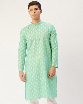 floral long kurta with mandarin collar