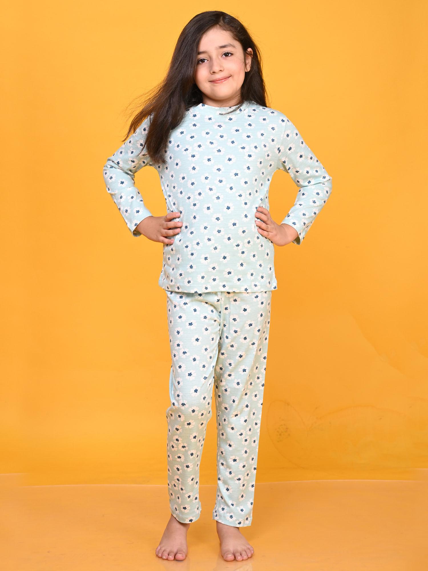 floral long sleeve pyjama aqua blue (set of 2)