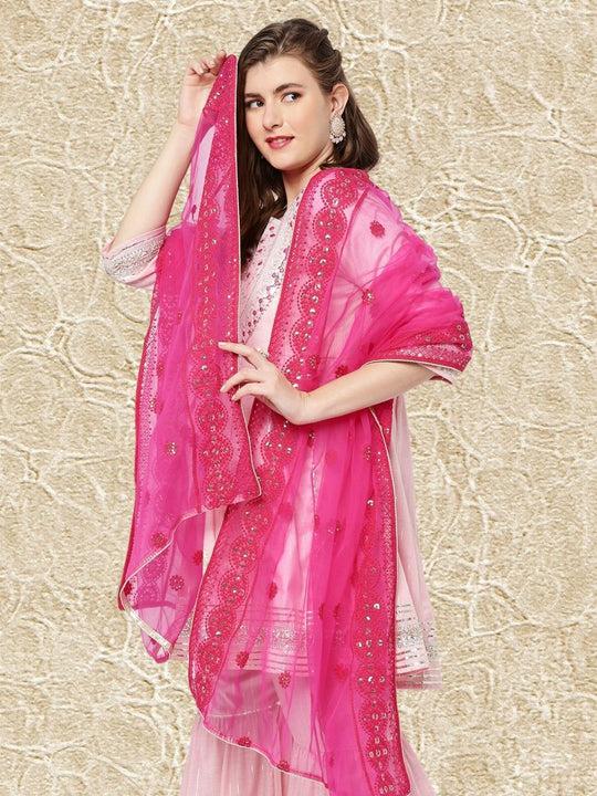 floral lucknowi embroidered net dupatta