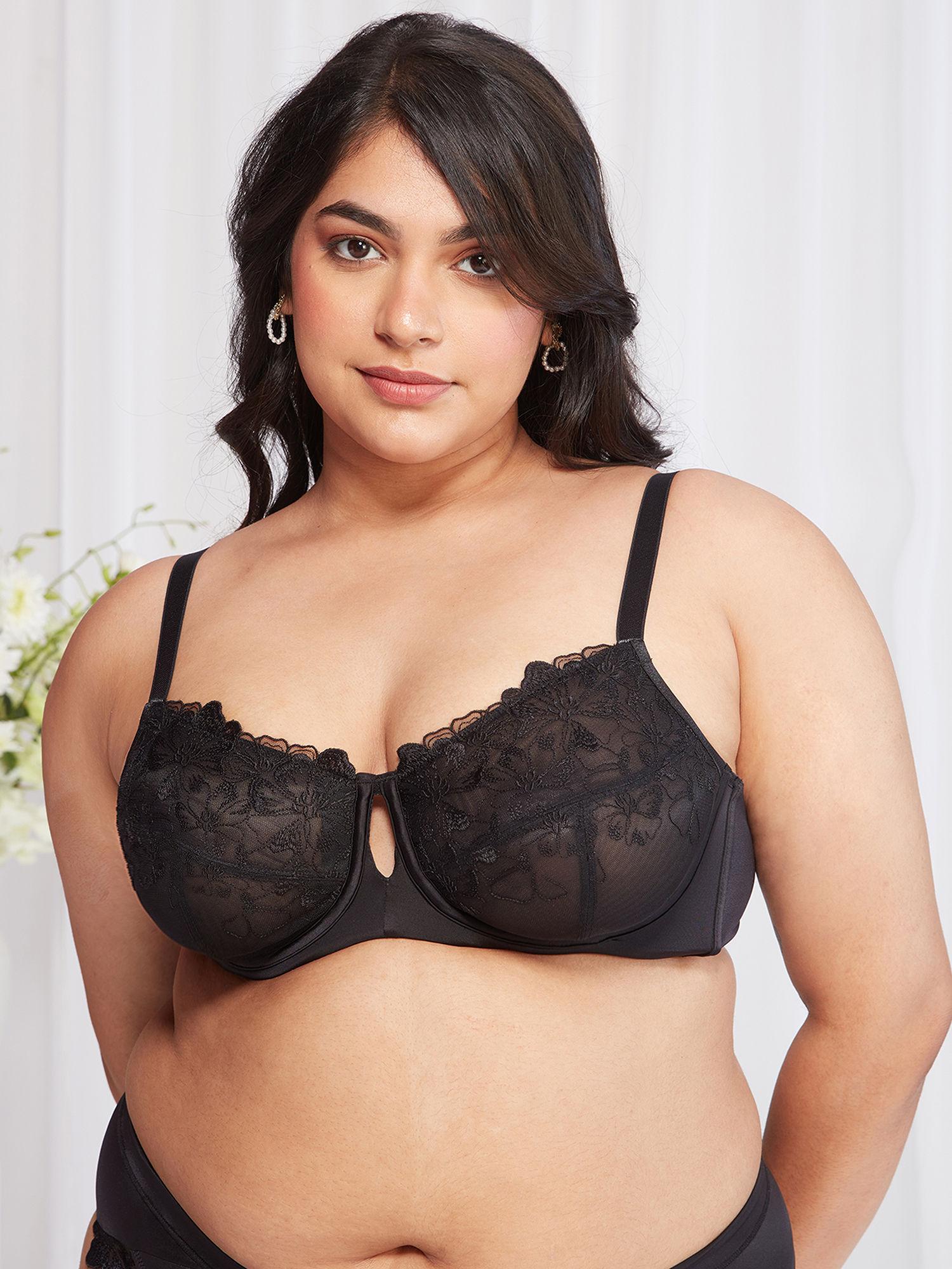 floral mesh underwired non-padded lace bra - nyb221 black