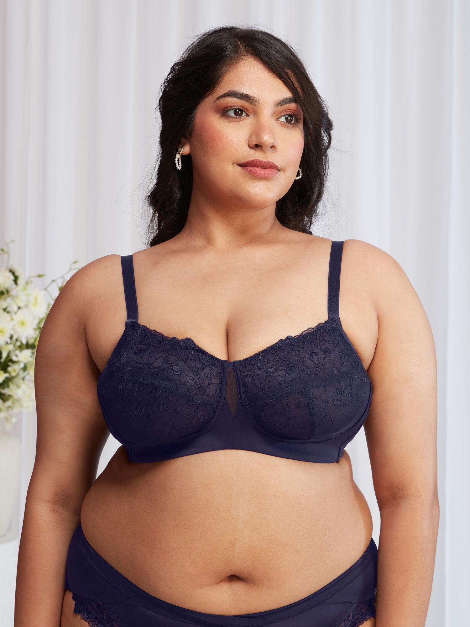 floral mesh wirefree non-padded bra - nyb230 navy blue