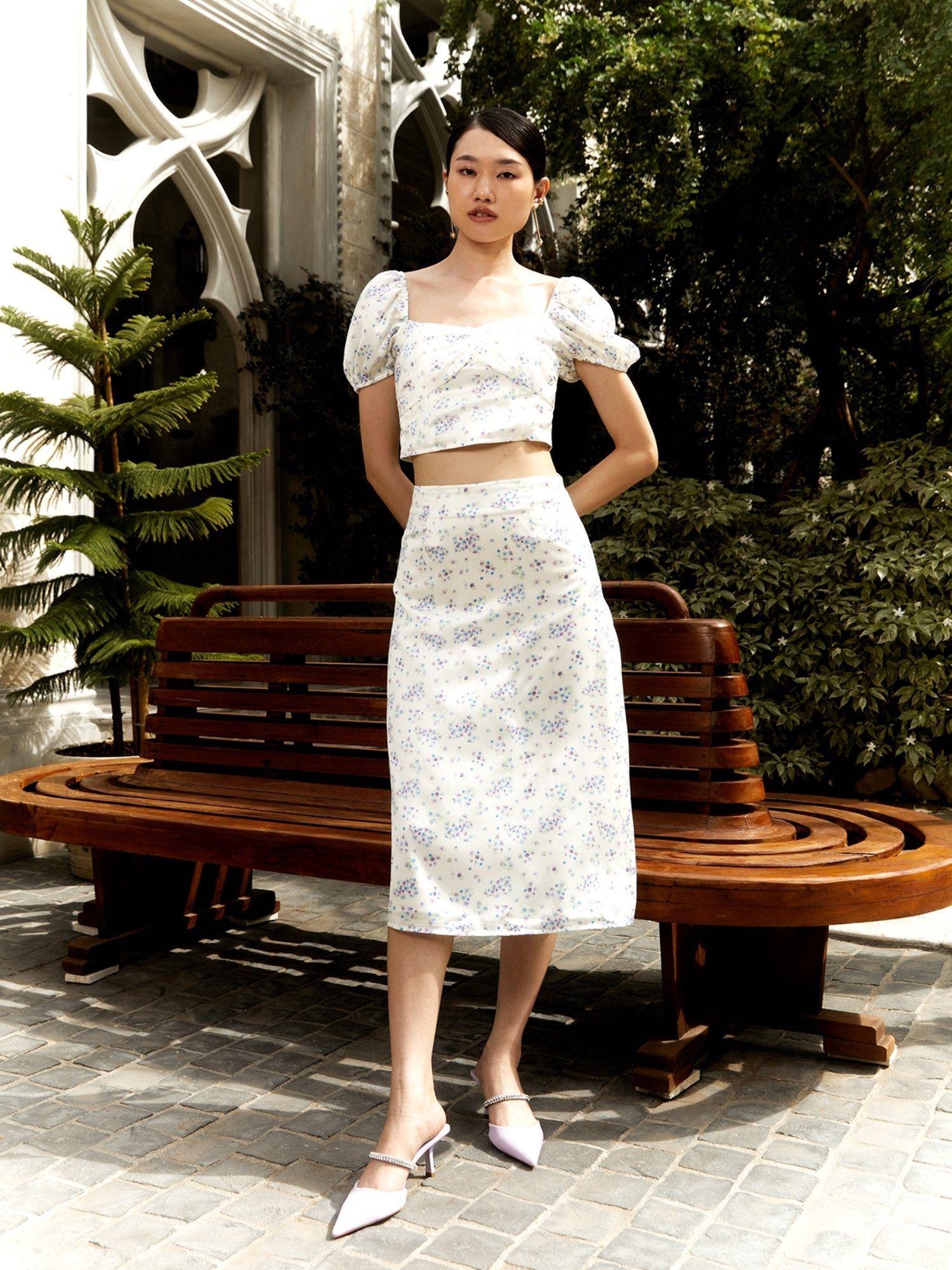 floral midi skirt - white
