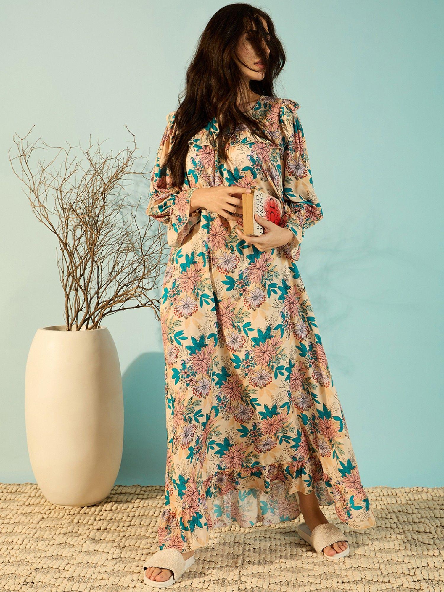 floral mix soft modal frilled nightdress