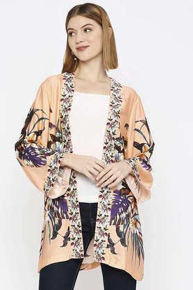 floral modal women's casual wear jacket - peach