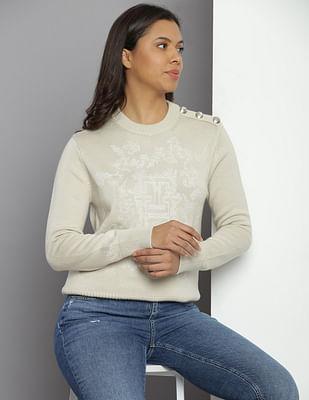 floral monogram embroidered sweater