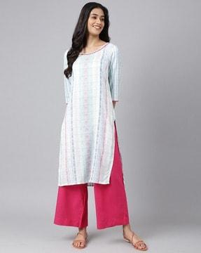 floral motifs straight dobby kurta