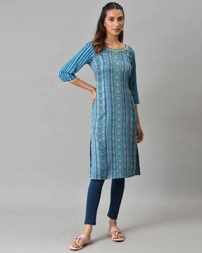 floral motifs straight dobby kurta