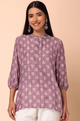 floral muslin collared women's tunic - pink