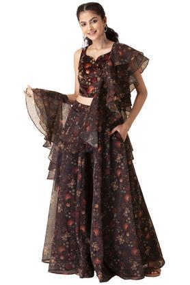 floral nylon regular fit womens fushion wear dupatta - brown