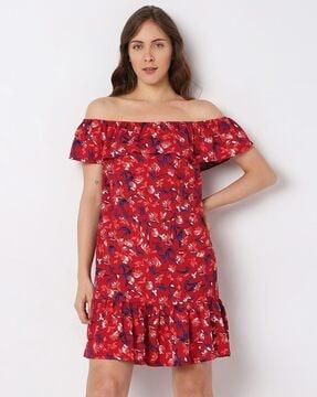 floral off-shoulder flounce dress