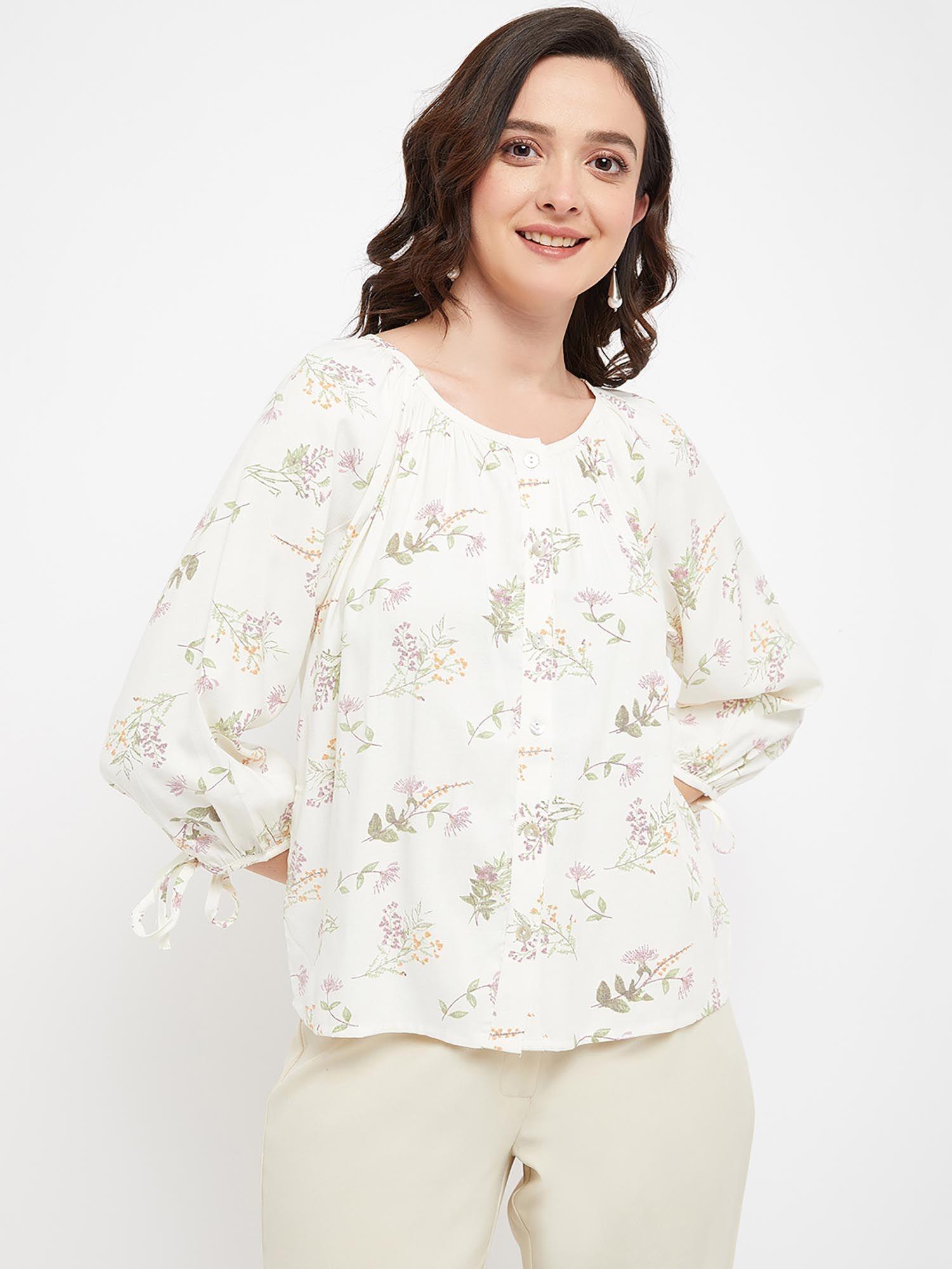 floral off-white round neck top