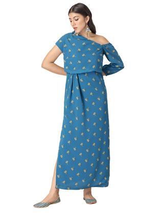 floral one shoulder georgette women's regular dress - indigo