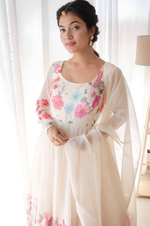 floral organza knitted womens kurta set