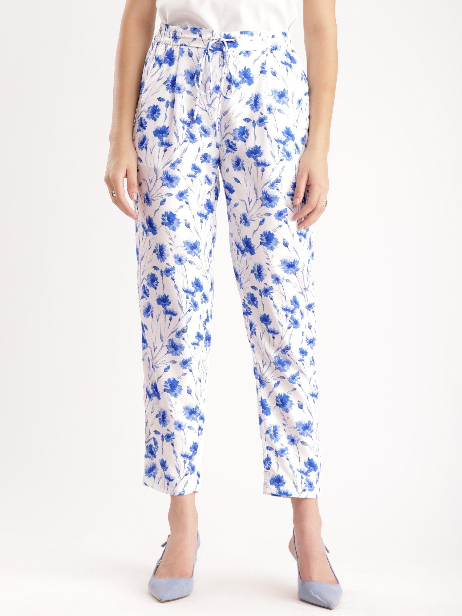 floral pants blue and white