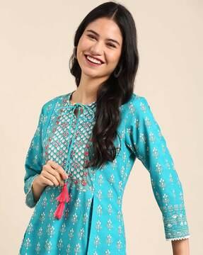 floral pattern a-line kurta suit set