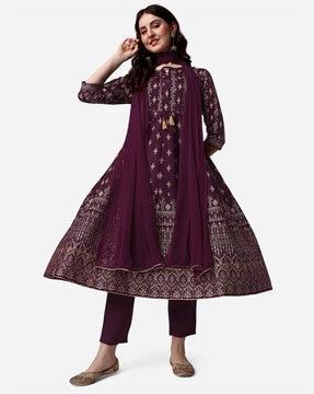 floral pattern anarkali kurta suit set