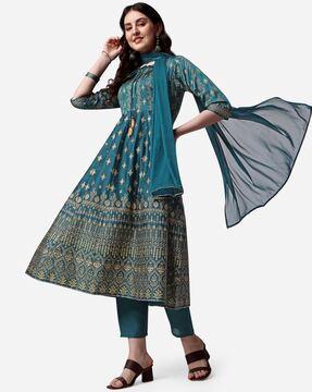 floral pattern anarkali kurta suit set