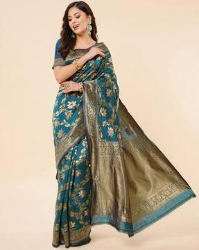 floral pattern banarasi silk saree