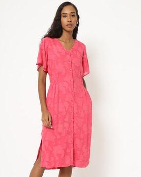 floral pattern button-down a-line dress