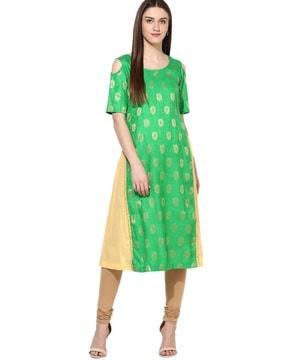 floral pattern cold-shoulder a-line kurta