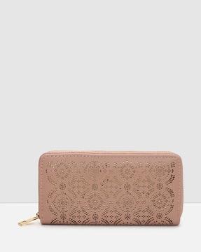 floral pattern cut-out zip-around wallet