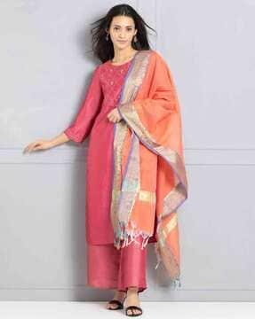 floral pattern dupatta with contrast border