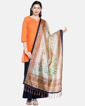 floral pattern dupatta with tassels