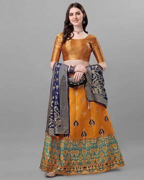 floral pattern flared lehenga choli set with dupatta