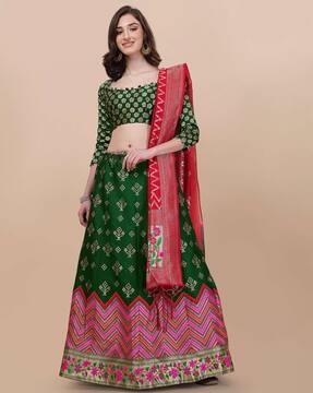 floral pattern flared lehenga choli set with dupatta