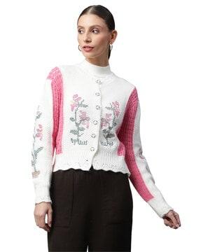 floral pattern front button cradigan