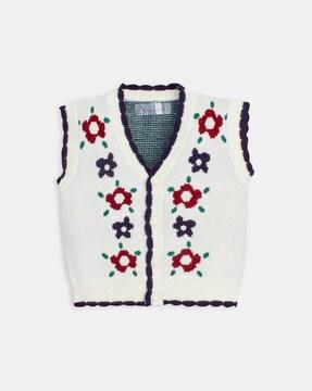 floral pattern front-open cardigan