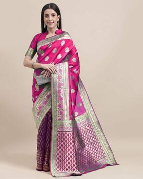 floral pattern kanjeevaram saree with contrast border