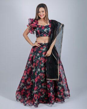 floral pattern lehenga choli set with dupatta