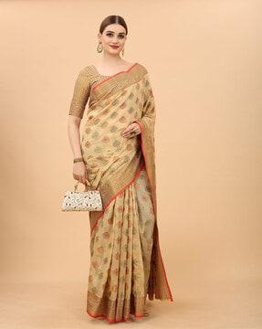 floral pattern linen saree