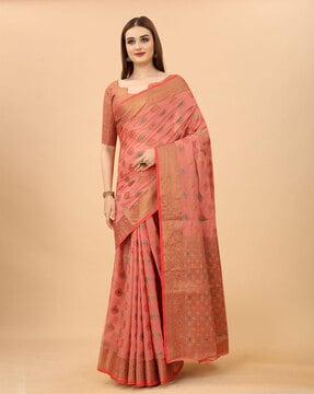 floral pattern linen saree