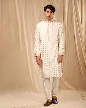 floral pattern mandarin-collar kurta