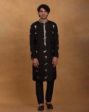 floral pattern mandarin-collar kurta